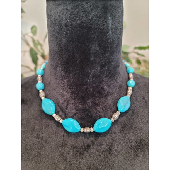 Womens Fashion Turquoise Gemstone Statement Beaded Necklace Handmade Jewelry - Picture 1 of 5
